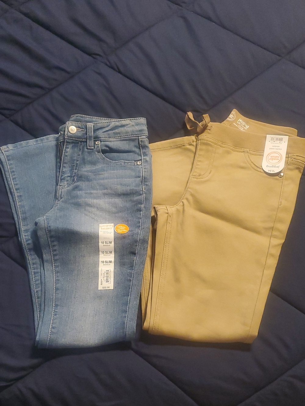 Girl's Slim Jeans - Blue Denim and Khaki Stretch Pants